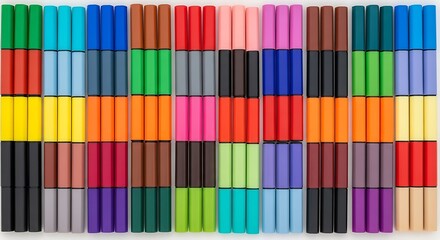 Collection of Colorful Markers Arranged in Organized Rows and Columns