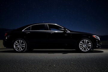 Fototapeta premium Generative AI sleek sedan under starlit night sky.