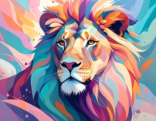 Colorful Lion Portrait in Abstract Style