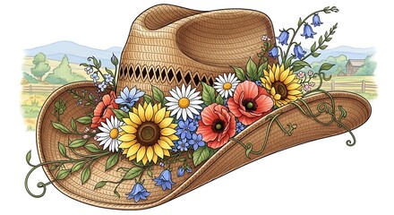 Floral Decorated Cowboy Hat.