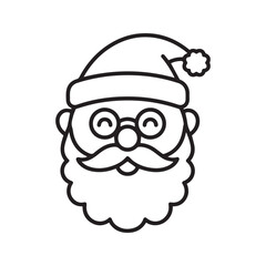 Happy Santa Claus face icon. Cute smiling Christmas character wearing a hat with a pom-pom. Simple black and white line art vector illustration for the winter holidays.
