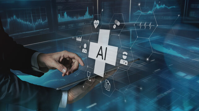 Artificial intelligence for patient treatment. Doctor use AI for diagnosis. Medical research concept