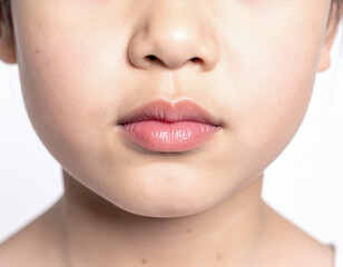 Naklejka premium 어린이 턱, 어린이 입술, 어린이코, 아이코,초등학생,저학년,East Asian Child Mouth, Chin, and Jaw Detail Pediatric Side Profile Highlighting Lips and Lower Jaw, East Asian,얼굴디테일,어린이 얼굴 디테일,클로즈업,입술모양, 콧구멍, 코구멍, 턱,아이 턱, 어린아이 턱