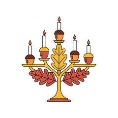 Autumn candle holder with leaves isolated on transparent background