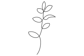 Continuous single line drawing of leaves botanical illustration in vector outline style
