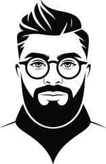 A stylish bearded man's face vector portrait with round glasses and a modern hairstyle, perfect for a logo, avatar, or profile picture.