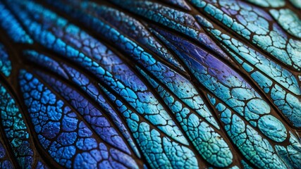 Extreme Macro of a Blue Morpho Butterfly Wing with Iridescent Texture