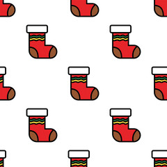 Festive Christmas sock seamless pattern background. Featuring a repeating arrangement of decorative red holiday socks.  