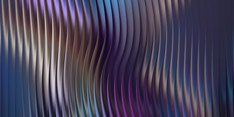 Metallic abstract background with vertical wavy lines and iridescence