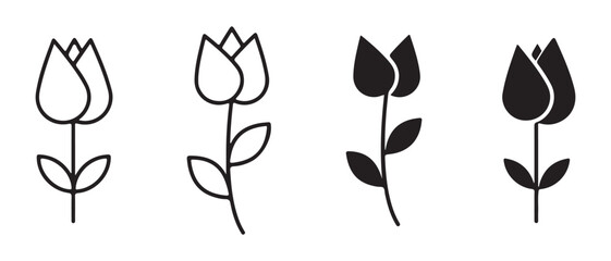 Set of tulip flower icons. isolated on white background in different styles.