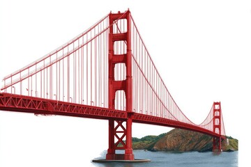 Obraz premium Golden Gate Bridge with hills and water on white background