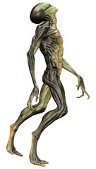 3D Rendering Green Alien on White