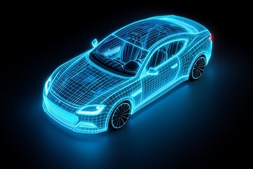 Naklejka premium Futuristic Car Design Blueprint Visualization on Dark Background