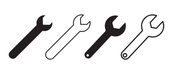 Set of wrench icons. in black and white isolated on white background.