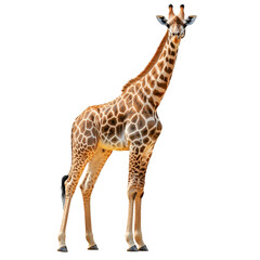 Naklejka premium Portrait of a giraffe standing animal wildlife isolated on transparent background.