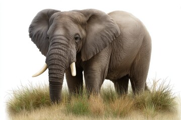 Obraz premium African Elephant in Dry Grass with White Background