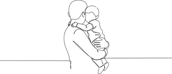 Father holding child line art illustration, family love, parenting bond, dad and baby design, parenthood care, minimal modern drawing