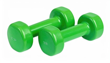 Obraz premium Pair of vibrant green dumbbells ideal for home workouts, strength training, and fitness routines.