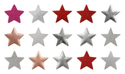 Obraz premium PNG Colorful glittery star decorations, element set on transparent background