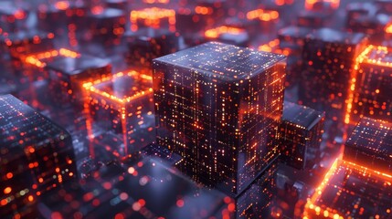 Holographic nodes creating a glowing network of abstract shapes symbolizing team collaboration