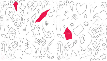 Hand drawn doodle shapes illustration set. Hand drawn childish funny simple vector illustrations