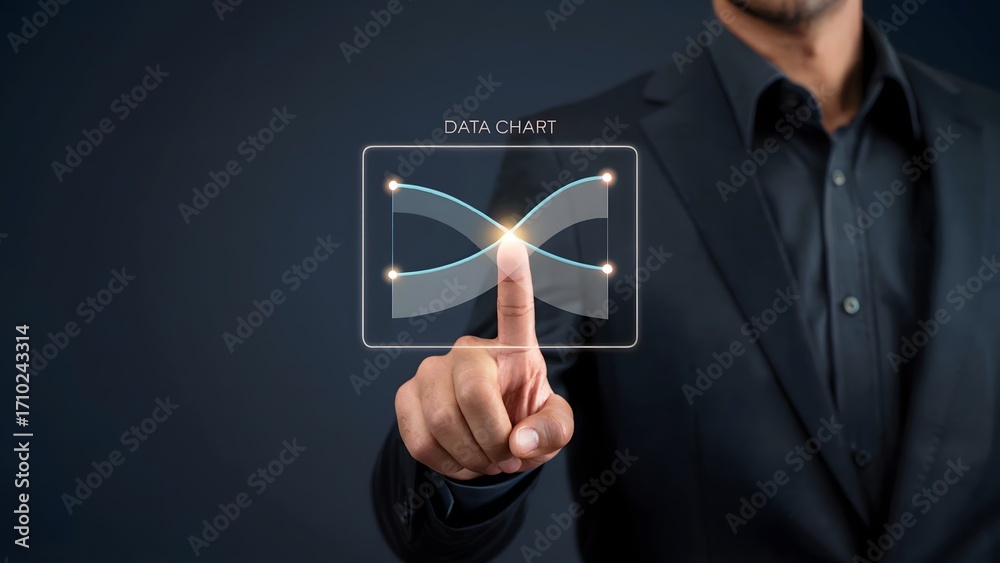 Wall mural data chart interaction: a professional in a stylish suit interacts with a transparent data chart, hi