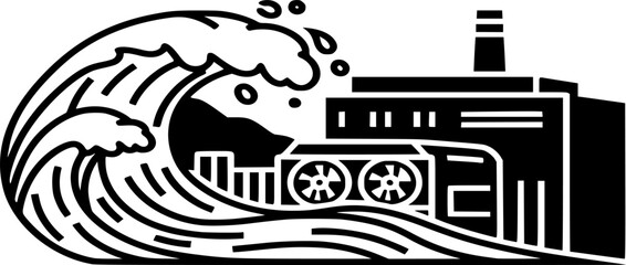 Tidal Wave Energy Power Plant Icon Vector. Line and Solid Renewable Energy Generator Symbol Illustration