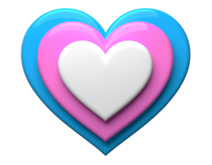  3D layered transgender pride heart symbol of love and identity isolated on transparent background PNG