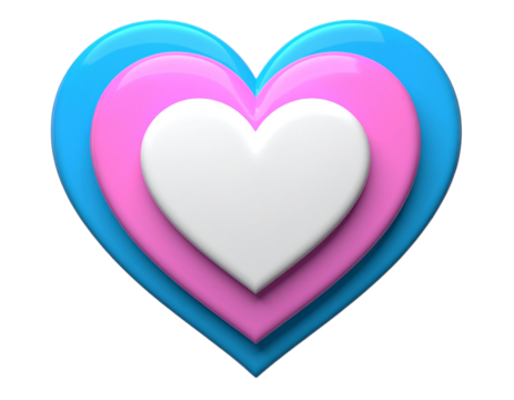  3D layered transgender pride heart symbol of love and identity isolated on transparent background PNG