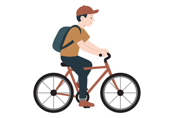 Fototapeta premium Young man commuting by bicycle with backpack, safe cycling concept illustration for urban transportation, student lifestyle, healthy eco-friendly mobility, daily routine travel, outdoor activity, and 