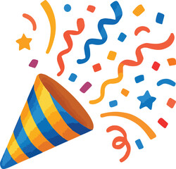 Party Popper. Exploding festive Popper with confetti. The element of celebrating a new year, birthday and any holiday. Flapper for celebration decoration design emoji. Confetti party popper