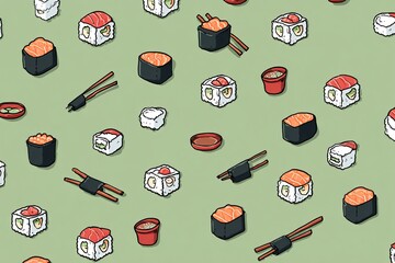 Minimal Sushi Icons in Repeating Pattern