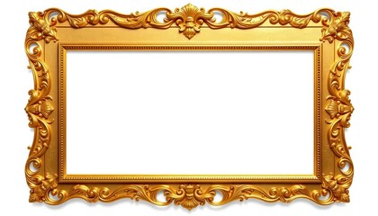 Elegant empty ornate gold picture frame isolated on white background,  blank frame,   antique photo frame