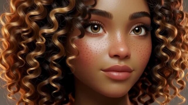 Radiant beauty: A captivating portrait of a young woman with a mesmerizing gaze and stunning curly locks of hair, emanating an aura of natural grace and inner radiance.