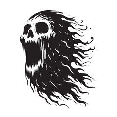 Black Spooky Ghost Face Silhouette Vector Illustration design, Solid White Background © dream