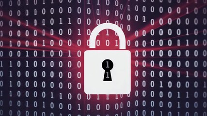 Lock rotating over digital binary code, data protection and encryption technology security system, digital transformation data stream with padlock icon - Powered by Adobe