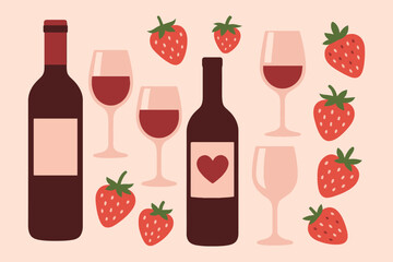 Romantic valentine s day celebration with red wine and fresh strawberries
