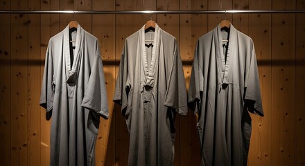 Elegant Gray Kimonos Displayed.