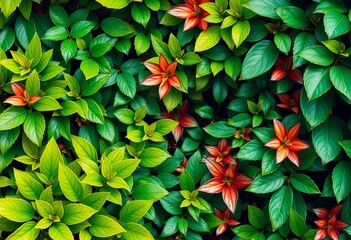 Fototapeta premium Lush green leaves and plants form a vibrant natural backdrop, photo, texture