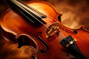 Fototapeta premium Close-Up of a Beautiful Violin Showcasing Intricate Craftsmanship and Vibrant Musical Energy