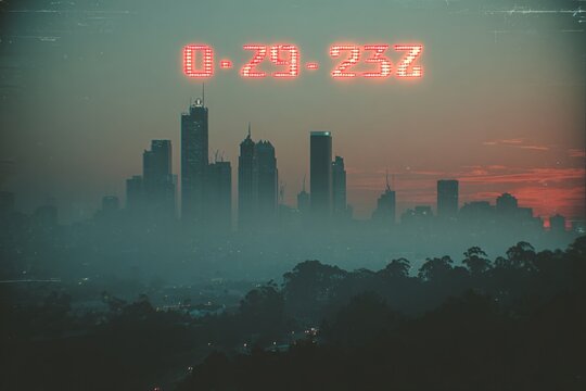 Old VHS Timestamp Over Faded Skyline - Powered by Adobe