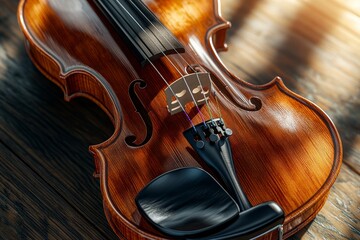 Fototapeta premium Elegant Acoustic Classical Violin in Warm Light, Showcasing Texture and Musical Inspiration.