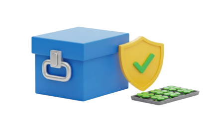 Data Security Box with Shield and Keyboard Illustration.