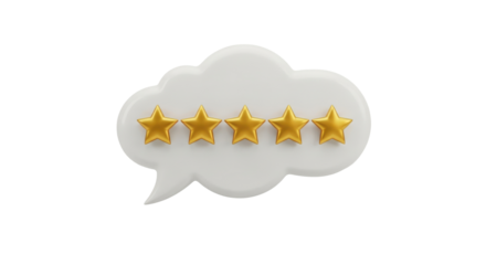 Five-Star Rating in Speech Bubble: Customer Satisfaction and Positive Feedback.