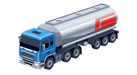 Isometric Illustration of a Blue Tanker Truck for Oil or Gas Transportation