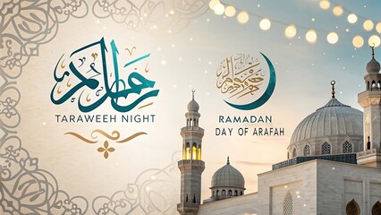 Taraweeh Night Mosque Illustration with Calligraphy