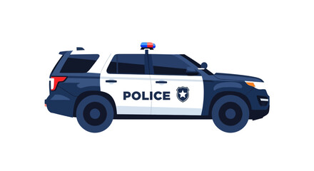 Flat Vector Illustration of Police Car Isolated on White Background
