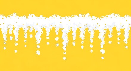 Frothy Beer Foam Dripping Down a Yellow Background.