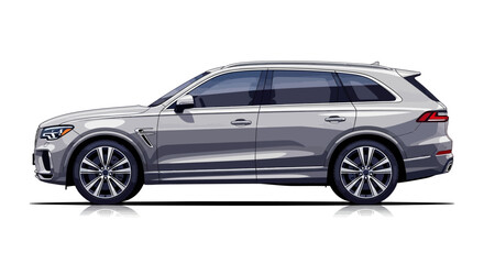 Obraz premium Silver SUV Car Side View Vector Illustration