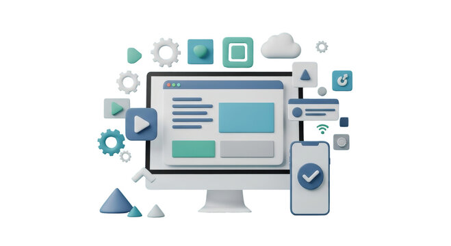 Modern 3D Illustration of Web and App Development.